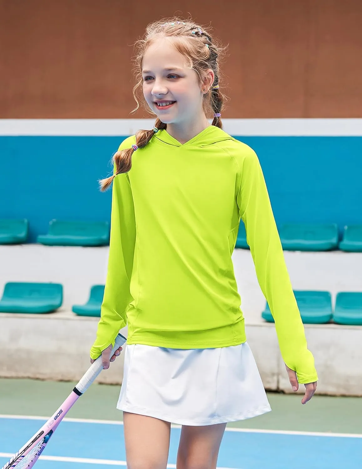 Zaclotre Kids UPF50  Sun Shirt Girls Quick Dry Sun Protection Clothing Athletic Hoodie with Thumbholes