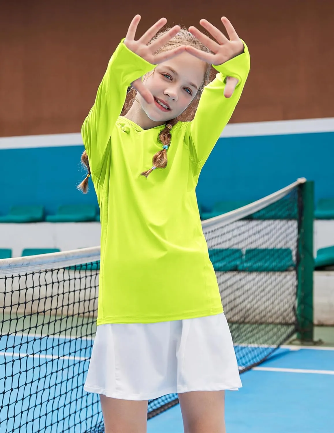 Zaclotre Kids UPF50  Sun Shirt Girls Quick Dry Sun Protection Clothing Athletic Hoodie with Thumbholes