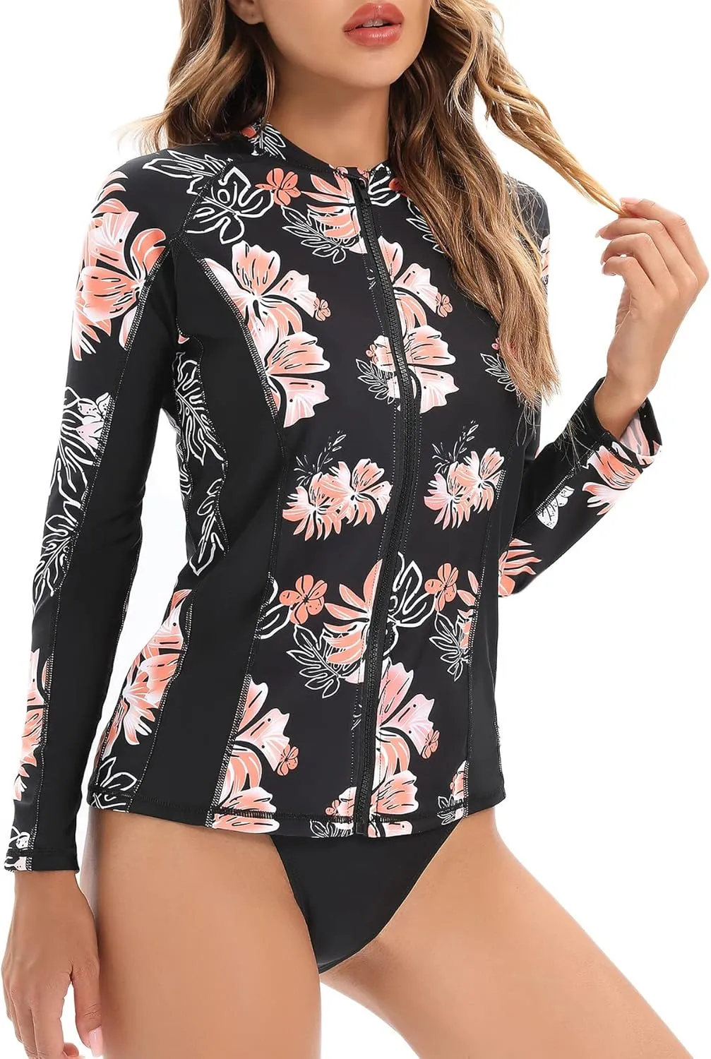 Zando UPF 50  Rash Guard for Women Full Zip Long Sleeve Swimsuits Quick Dry Tankini Swim Top Lightweight Swim Shirt