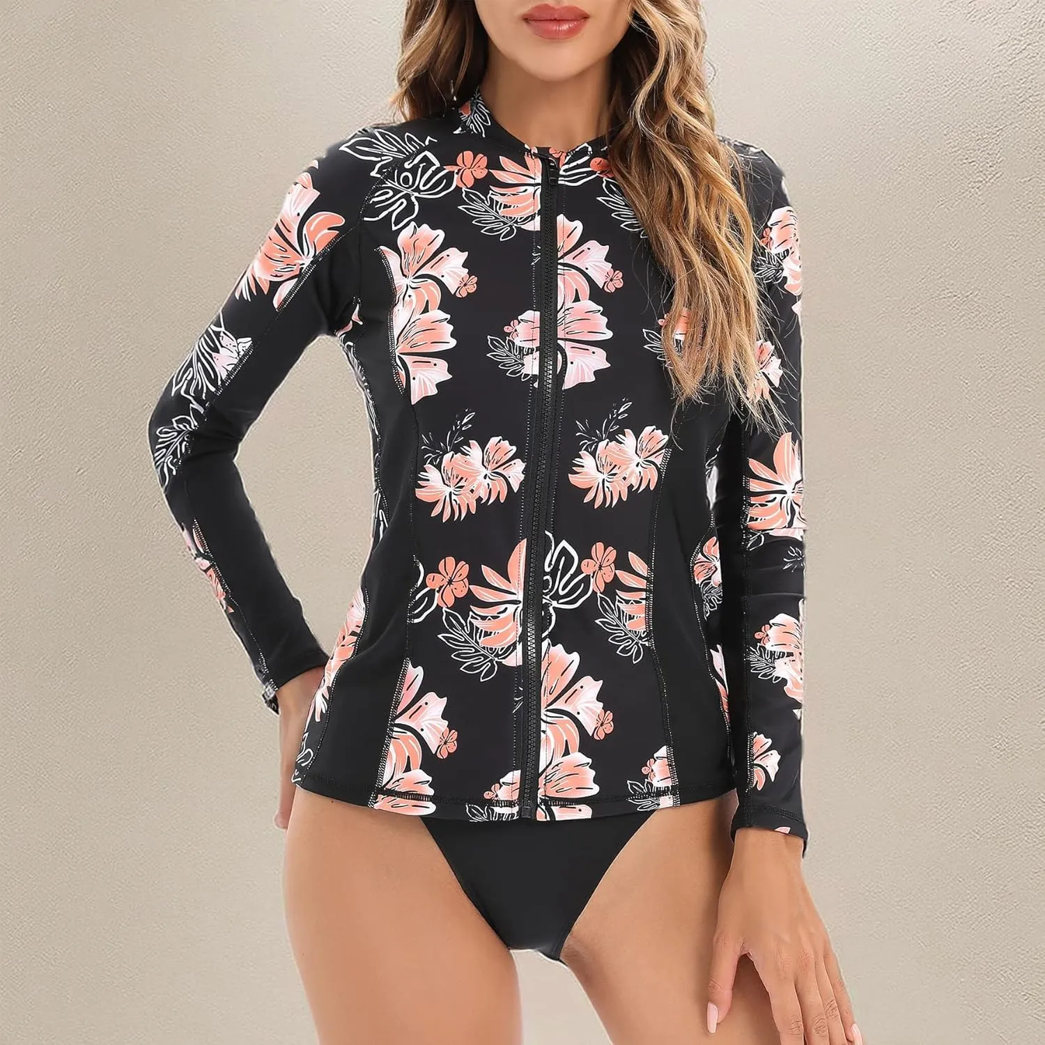 Zando UPF 50  Rash Guard for Women Full Zip Long Sleeve Swimsuits Quick Dry Tankini Swim Top Lightweight Swim Shirt