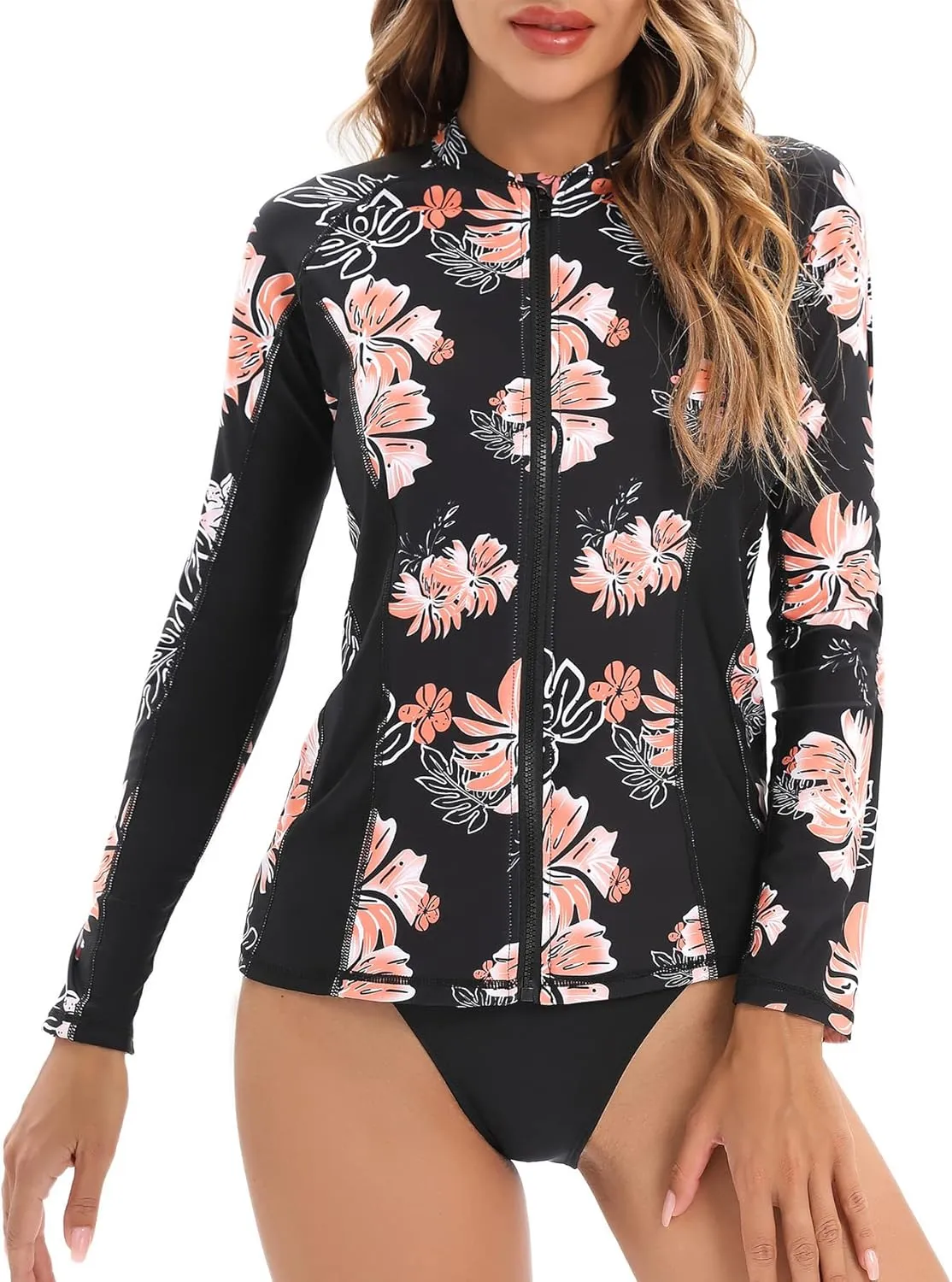 Zando UPF 50  Rash Guard for Women Full Zip Long Sleeve Swimsuits Quick Dry Tankini Swim Top Lightweight Swim Shirt