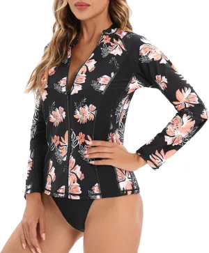 Zando UPF 50  Rash Guard for Women Full Zip Long Sleeve Swimsuits Quick Dry Tankini Swim Top Lightweight Swim Shirt