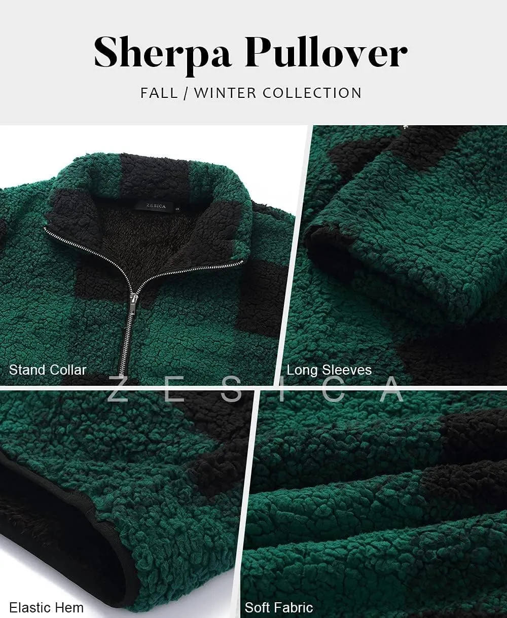 ZESICA Women's Plaid Long Sleeve Zipper Sherpa Fleece Sweatshirt Pullover Jacket Coat with Pockets