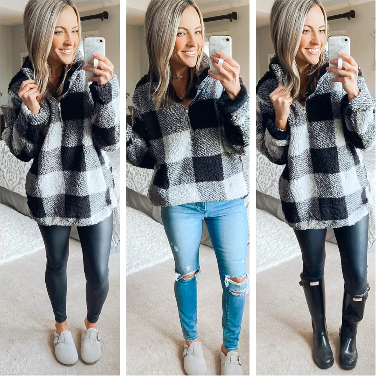ZESICA Women's Plaid Long Sleeve Zipper Sherpa Fleece Sweatshirt Pullover Jacket Coat with Pockets