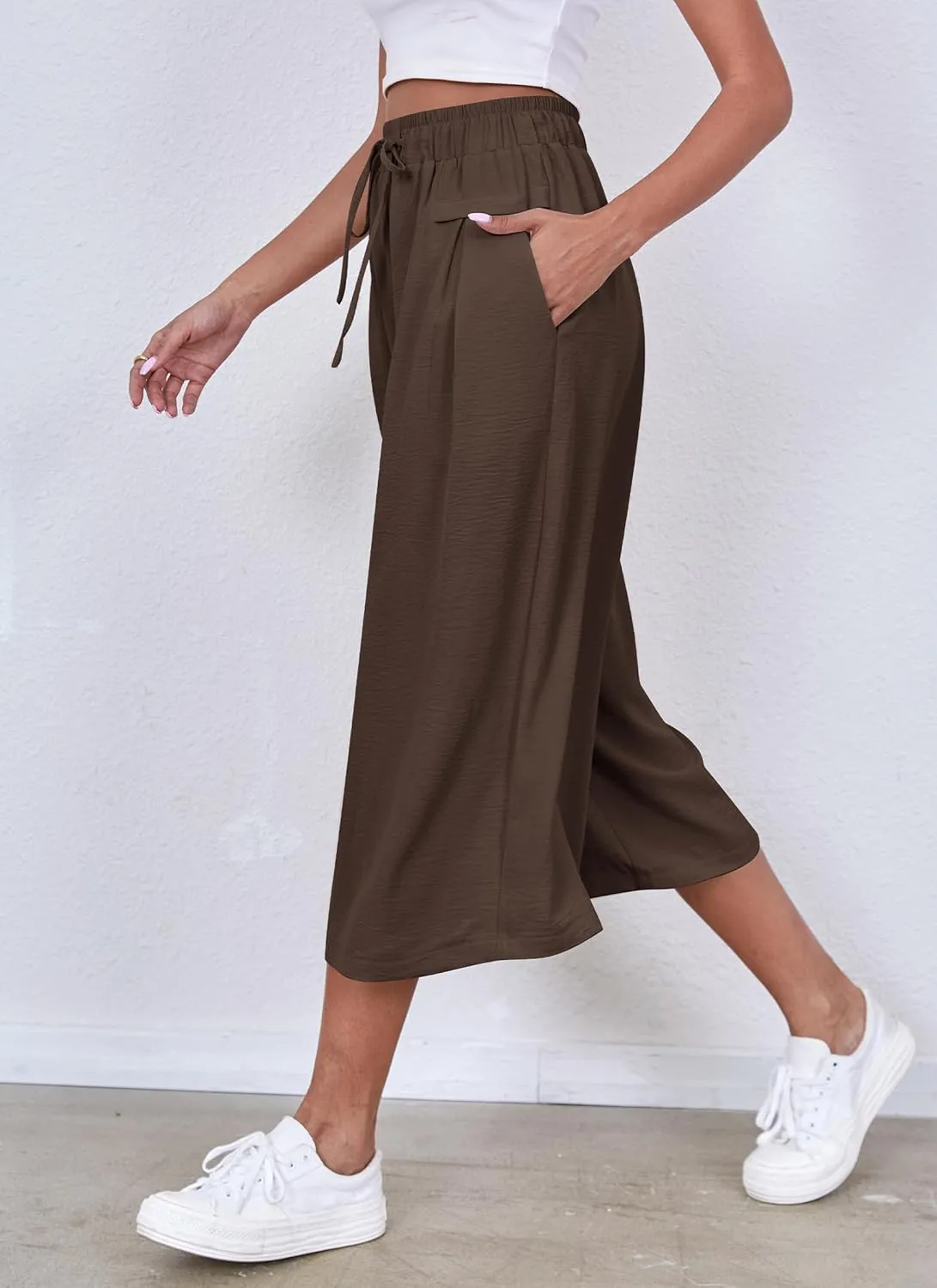 ZJCT Womens Capri Pants Summer Beach Crop Wide Leg Palazzo Capris with Pockets