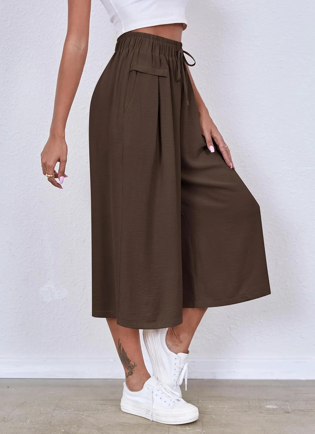 ZJCT Womens Capri Pants Summer Beach Crop Wide Leg Palazzo Capris with Pockets