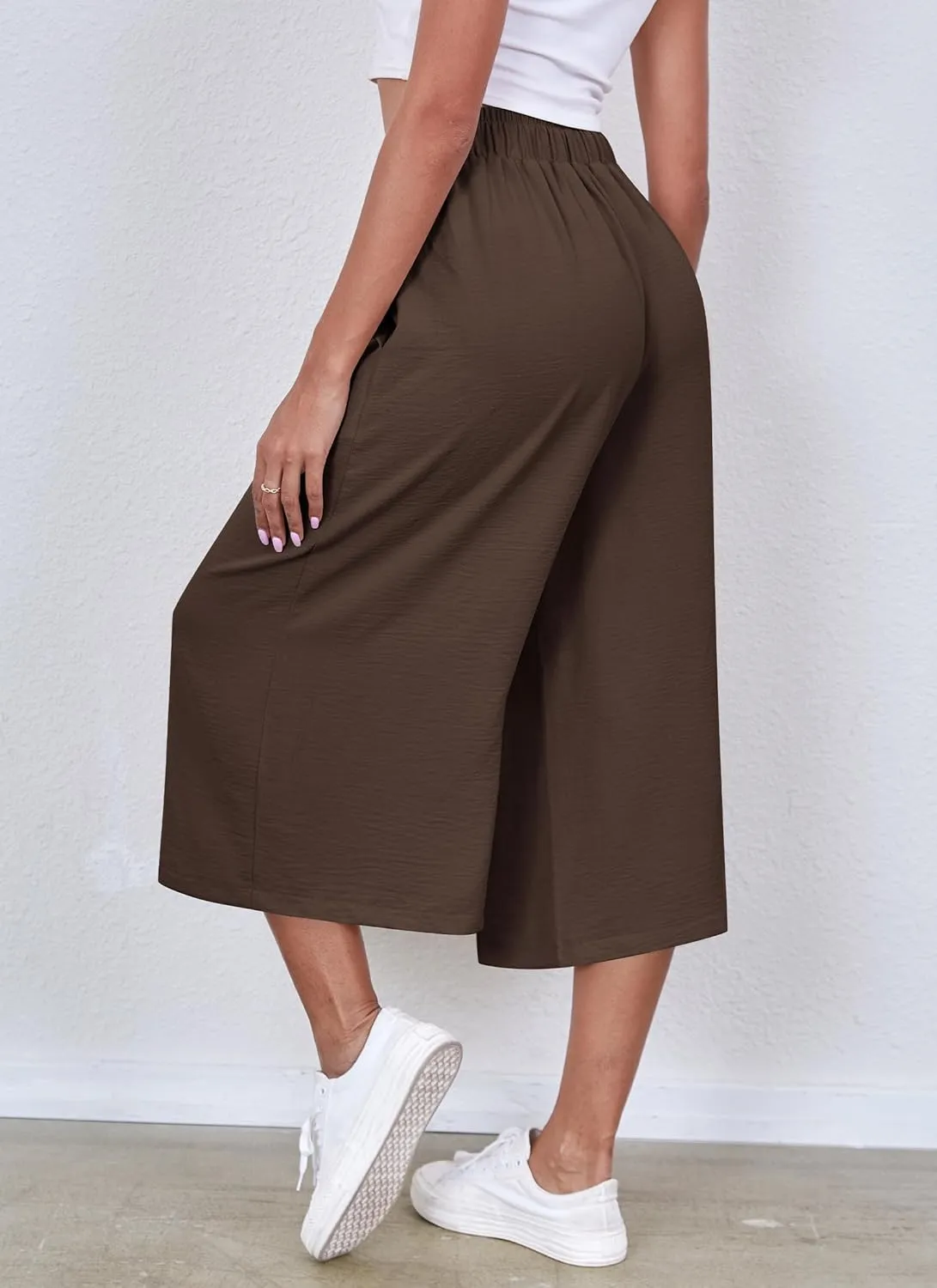 ZJCT Womens Capri Pants Summer Beach Crop Wide Leg Palazzo Capris with Pockets