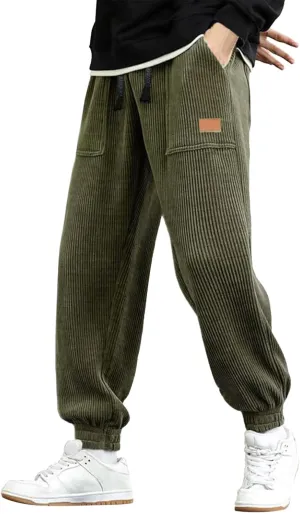 ZYXTIM Men's Corduroy Sweatpants with Pockets Drawstring Fashion Casual Cargo Trousers Plus Size Elastic Waist Going Out Pant