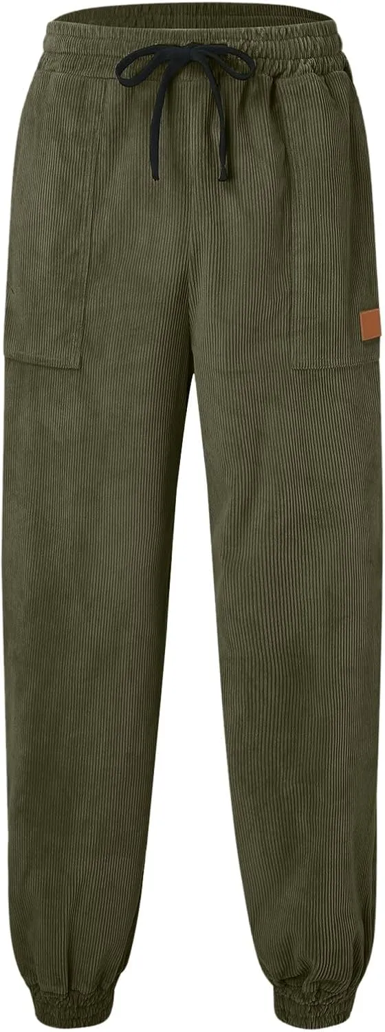 ZYXTIM Men's Corduroy Sweatpants with Pockets Drawstring Fashion Casual Cargo Trousers Plus Size Elastic Waist Going Out Pant
