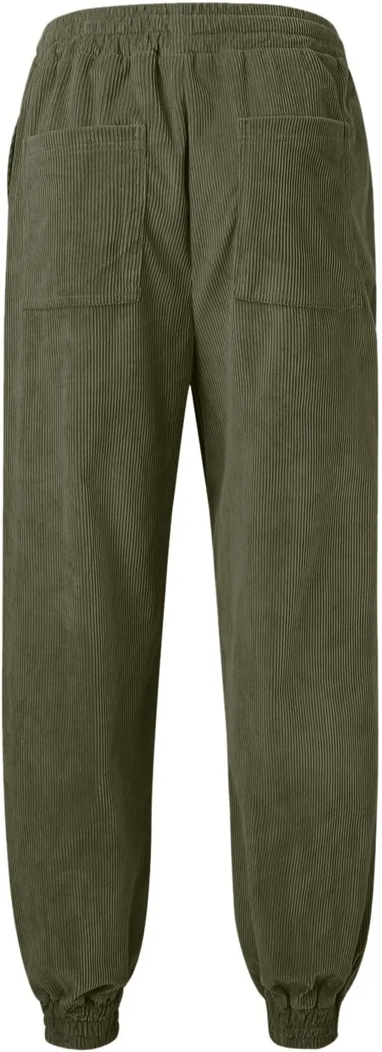 ZYXTIM Men's Corduroy Sweatpants with Pockets Drawstring Fashion Casual Cargo Trousers Plus Size Elastic Waist Going Out Pant